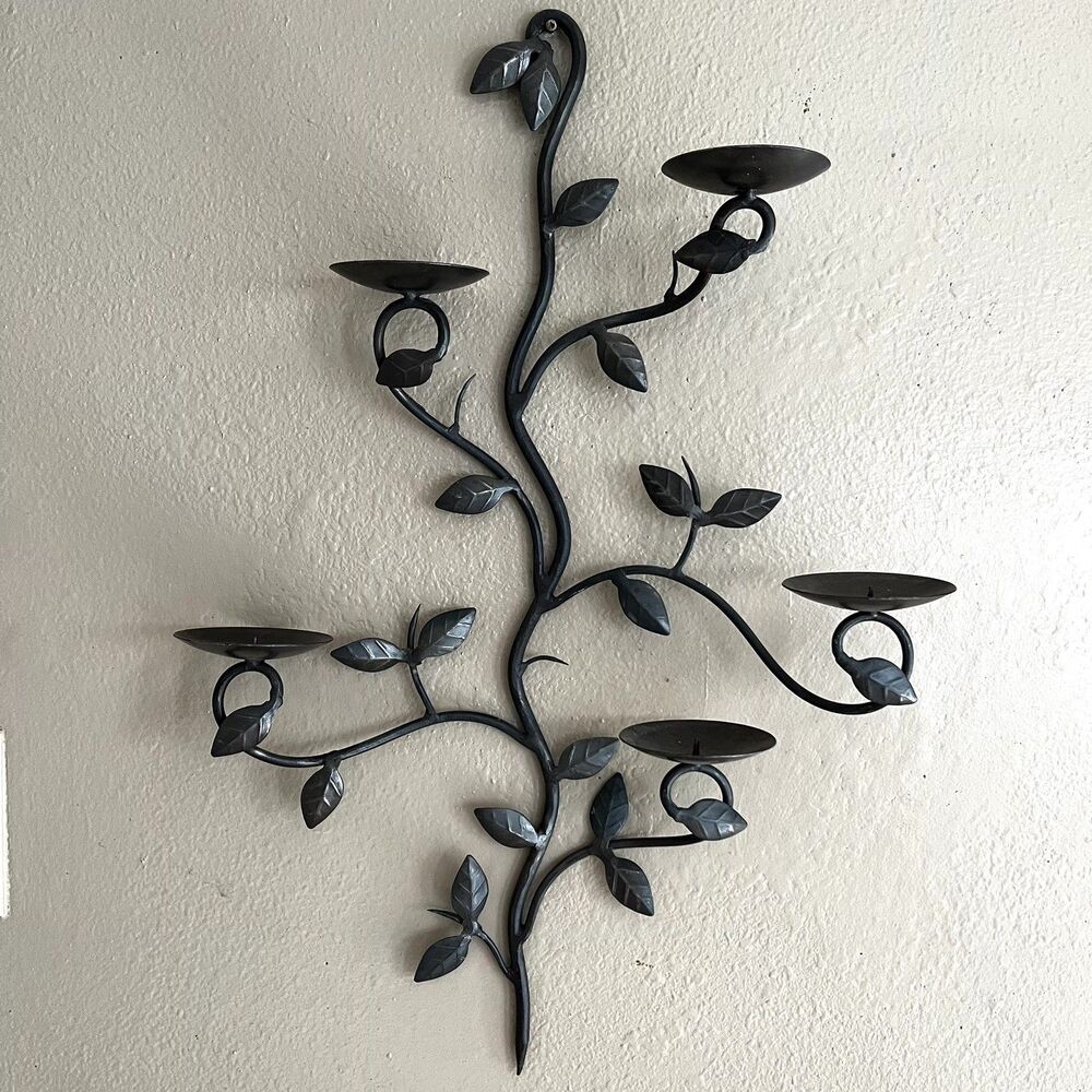 Wrought Iron Decorative candle Holder For Wall Stems & Leaves, 5 Candles